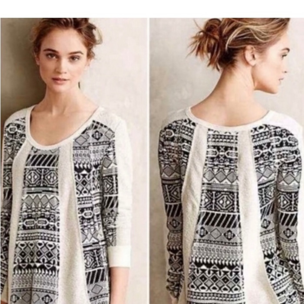 Lilka by Anthropologie Boho Geometric Swing Sweater Top